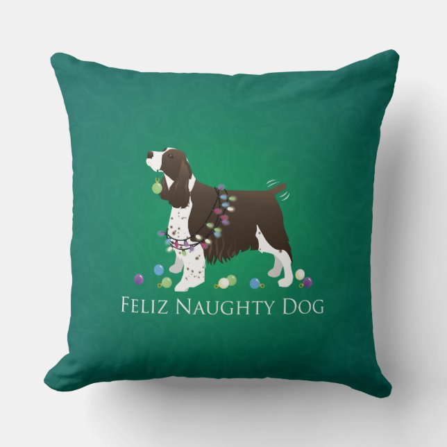 Brown Springer Spaniel Dog Feliz Naughty Dog Kussen (Voorkant)