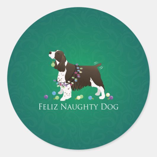 Brown Springer Spaniel Dog Feliz Naughty Dog Ronde Sticker (Voorkant)
