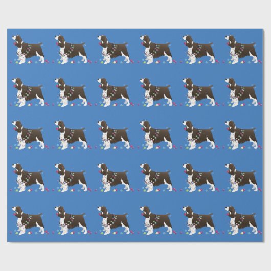 Brown Springer Spaniel-kerstillustratie Cadeaupapier (Vlak)