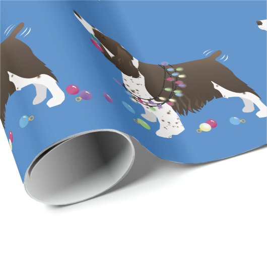 Brown Springer Spaniel-kerstillustratie Cadeaupapier (Rol Hoek)