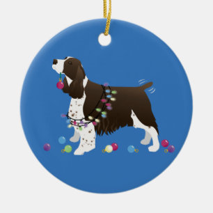 Brown Springer Spaniel-kerstillustratie Keramisch Ornament