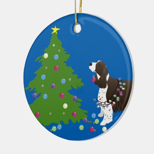 Brown Springer Spaniel-kerstillustratie Keramisch Ornament (Links)