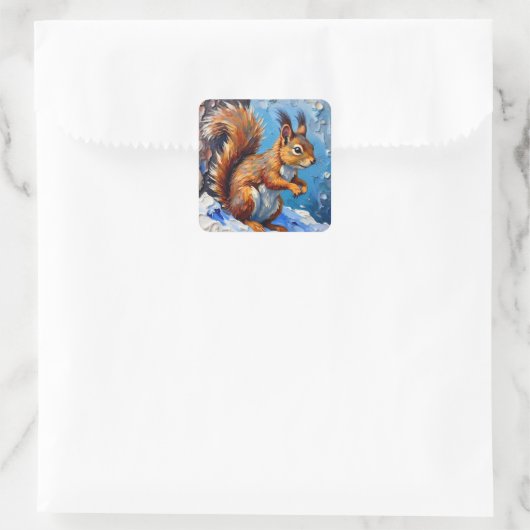 Brown Squirrel in the Snow Vierkante Sticker (Tas)