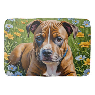 Brown Staffordshire Bull Terrier Puppy Acryli Art, Badmat