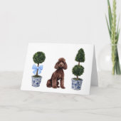 Brown Standaard Poedel Hond Puppy Topiary Waterver Kaart (Voorkant)