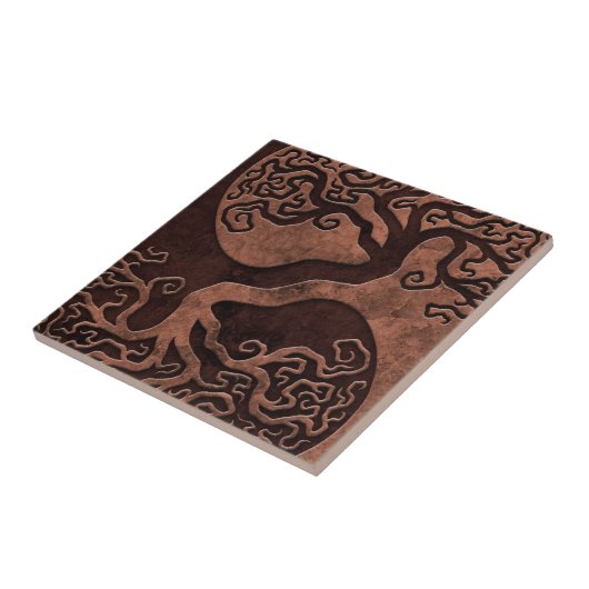Brown Stone Yin Yang Trees Tegeltje (Zijkant)