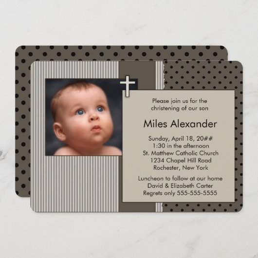 Brown Stripe Boys foto doop Kaart (Voorkant / Achterkant)