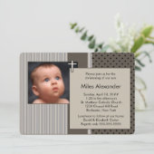 Brown Stripe Boys foto doop Kaart (Staand voorkant)