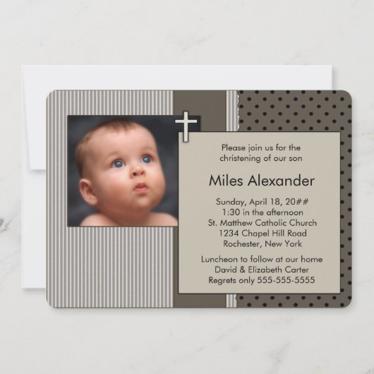 Brown Stripe Boys foto doop Kaart (Voorkant)