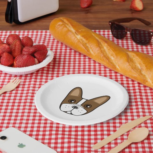 Brown Stripe Franse Bulldog Gezicht Papieren Bordje (Picknick)