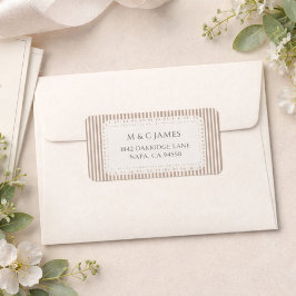 Brown Stripe Lace Doily Wedding Return Address Etiket
