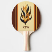 Brown Stripes and Orange Dragon Flames Monogram Tafeltennisbatje (Voorkant)