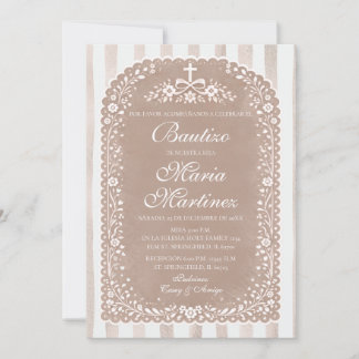 Brown Stripes Floral Spanish Holy Bautizo Talavera Kaart