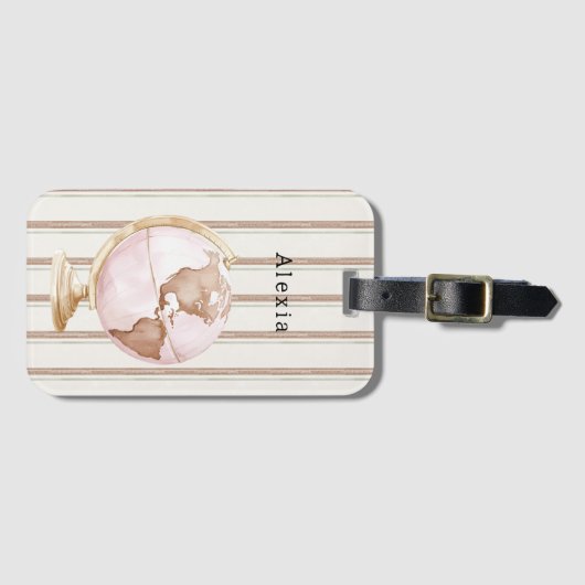 Brown Stripes Globe World Bagagelabel (Voorkant (horizontaal))