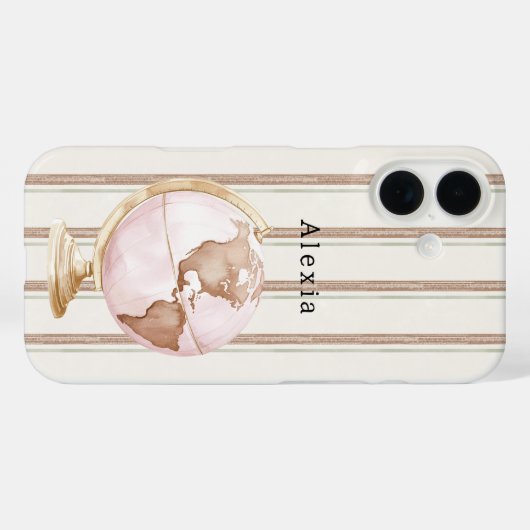 Brown Stripes Globe World Case-Mate iPhone Case (Achterkant (horizontaal))