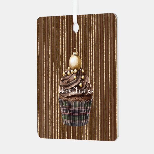 Brown Stripes Gold Ornament Christmas Cupcake   (Voorkant links)