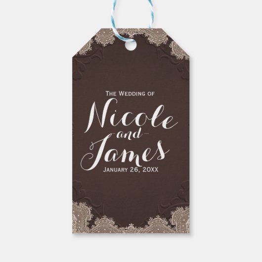 Brown Suede Leather  Lace Western Wedding Cadeaulabel (Achterkant)