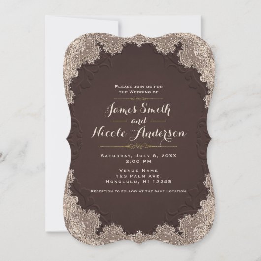 Brown Suede Leather  Lace Western Wedding Kaart (Voorkant)