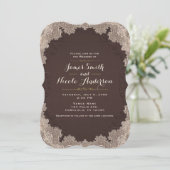 Brown Suede Leather Lace Western Wedding Kaart (Staand voorkant)