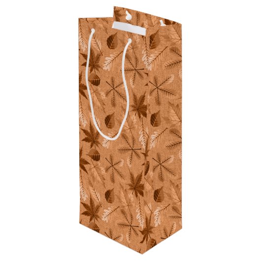 BROWN & TAN AUTUMN FALL LEAVES WIJN CADEAUTAS (Achterkant Gekanteld)