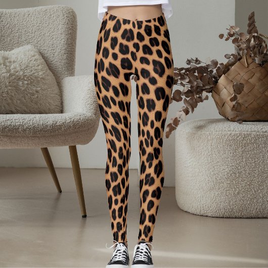Brown Tan Black Spots Pattern Safari Leopard Print Leggings