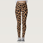 Brown Tan Black Spots Pattern Safari Leopard Print Leggings (Voorkant)