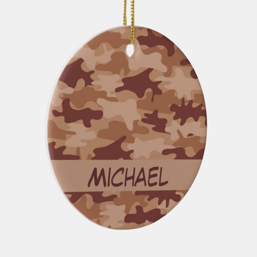 Brown Tan Camo Camouflage Naam op persoonlijke tit Keramisch Ornament (Rechts)