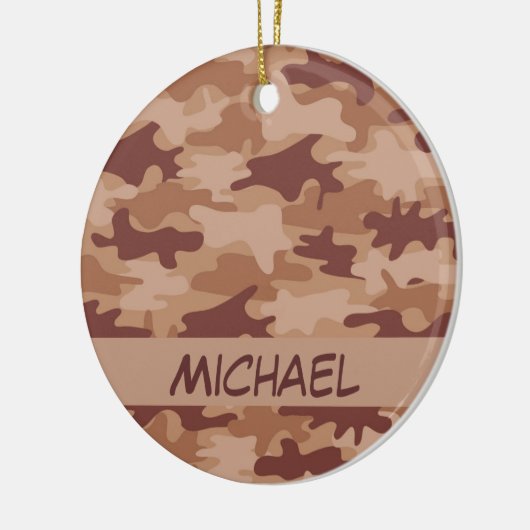 Brown Tan Camo Camouflage Naam op persoonlijke tit Keramisch Ornament (Links)