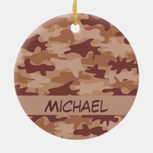 Brown Tan Camo Camouflage Naam op persoonlijke tit Keramisch Ornament (Achterkant)
