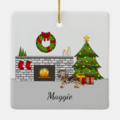 Brown & Tan Dapple Short Hair Dachshund Kerstmis Keramisch Ornament (Achterkant)