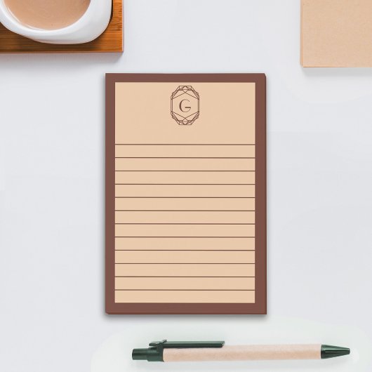 Brown & Tan Geometric Art Deco Monogram Lined Post-it® Notes