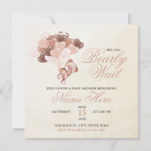 Brown Tan Heart Balloons Teddy Bear Baby shower