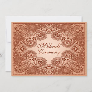 Brown, Tan Henna Mehndi Party Invitation 2 Kaart