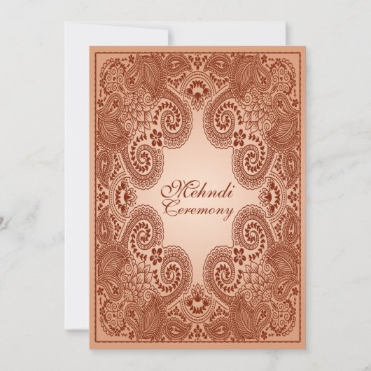 Brown, Tan Henna Mehndi Party Invitation Kaart (Voorkant)