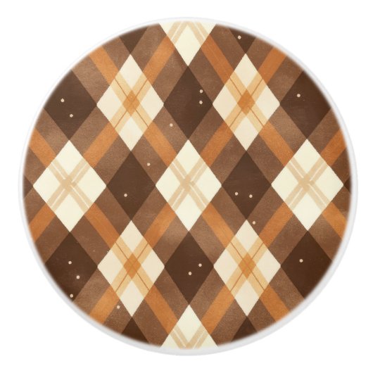 Brown Tan Plaid Keramische Knop (Voorkant)