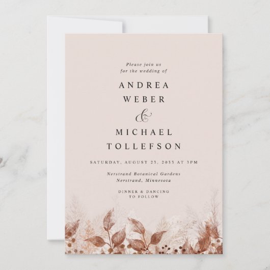 Brown Tan Rust Pampas Grass Boho Wedding Kaart (Voorkant)