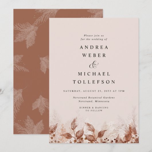 Brown Tan Rust Pampas Grass Boho Wedding Kaart (Voorkant / Achterkant)