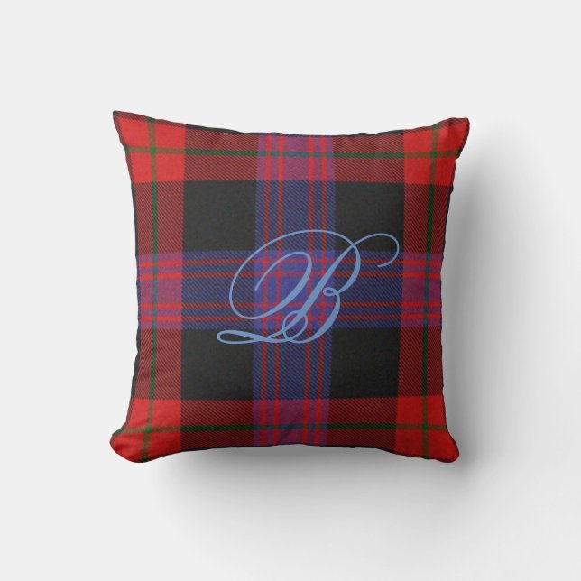 Brown Tartan Monogram Pillow Kussen (Voorkant)