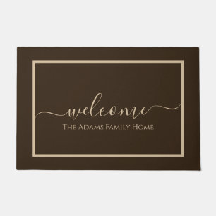 Brown Taupe Elegant Script Familienaam Welkom Deurmat