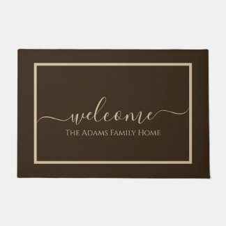 Brown Taupe Elegant Script Familienaam Welkom Deurmat