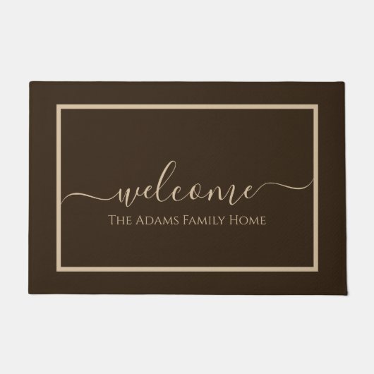 Brown Taupe Elegant Script Familienaam Welkom Deurmat (Voorkant)