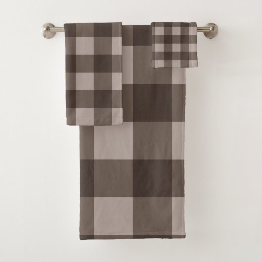 Brown Taupe Tan Rustic Checkered Squares Pset Bad Handdoek (Insitu)
