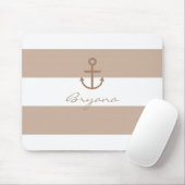 Brown Taupe & White Striped Anchor Mouse Pad Muismat (Met muis)