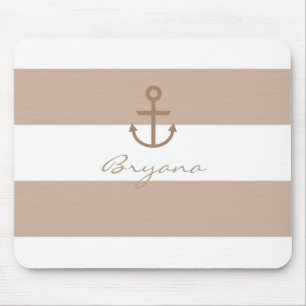 Brown Taupe & White Striped Anchor Mouse Pad Muismat