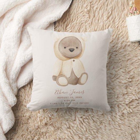 Brown Teddy Bear Baby Birth Stats Keepomwille Kussen (Deken)