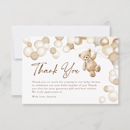 Brown Teddy Bear Baby Shower Bedankkaart (Voorkant)