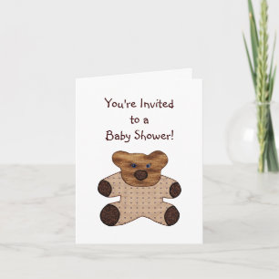 Brown Teddy Bear Baby shower Invitation Kaart