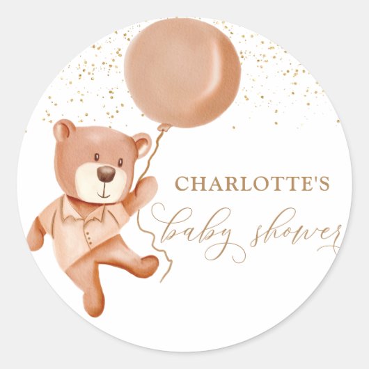 Brown Teddy Bear Balloon Baby shower Welkomstteken Ronde Sticker (Voorkant)