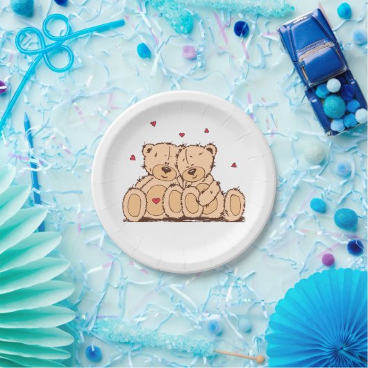 Brown Teddy Bear Love Wedding Vrijgezellenfeest Papieren Bordje (Feest)