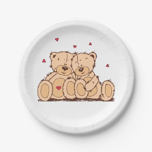 Brown Teddy Bear Love Wedding Vrijgezellenfeest Papieren Bordje (Voorkant)
